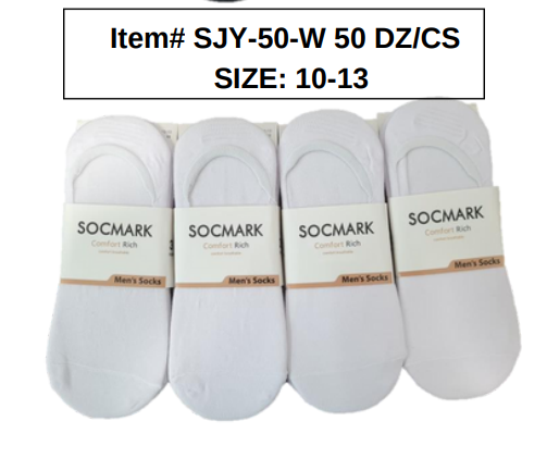 Style SJY50W Mens No Show Socks 10-13 50DZ/BOX