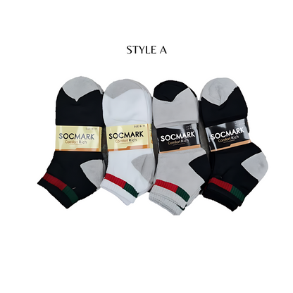 12 Pairs Ankle Socks 9-11 , 10-13 (8 styles) Active , Unisex