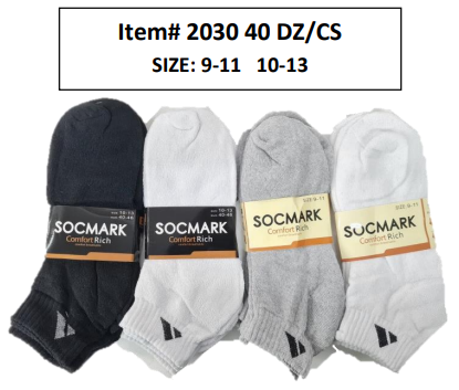 Style 2030 - 12 Pairs Ankle Socks 9-11 , 10-13 Active , Unisex (40DZ/BOX)