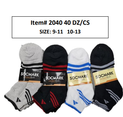 Unisex Ankle Socks – 40 Dozen Case (480 Pairs) – Style 2040