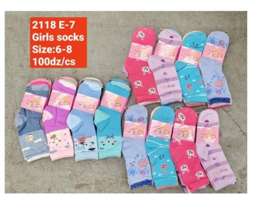 Style 2118E7 Kids Socks 100DZ/BOX Size 6-8