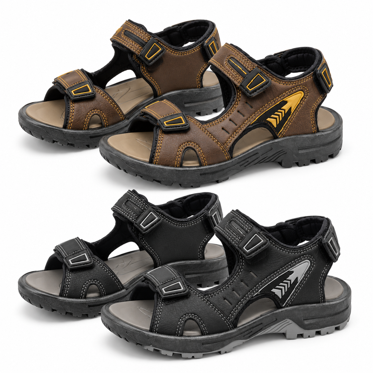 STYLE 64003 men's outdoor sandals in black and brown on white background