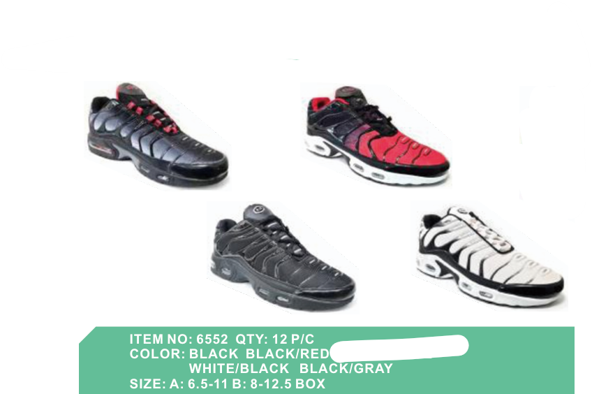 Style 6552 Men's Sneakers 12/pc 4 color options 2 size options