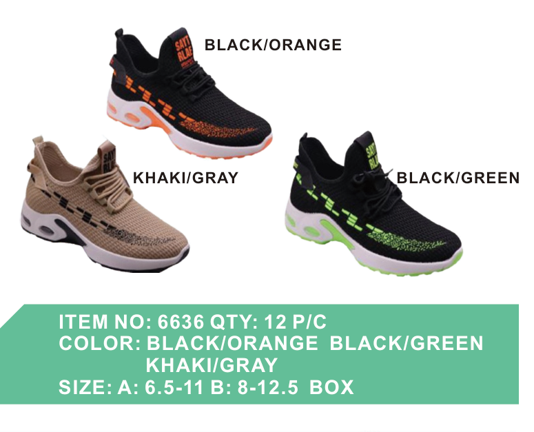 Style 6636 Men's Sneakers 12/pc 3 color options 2 size options