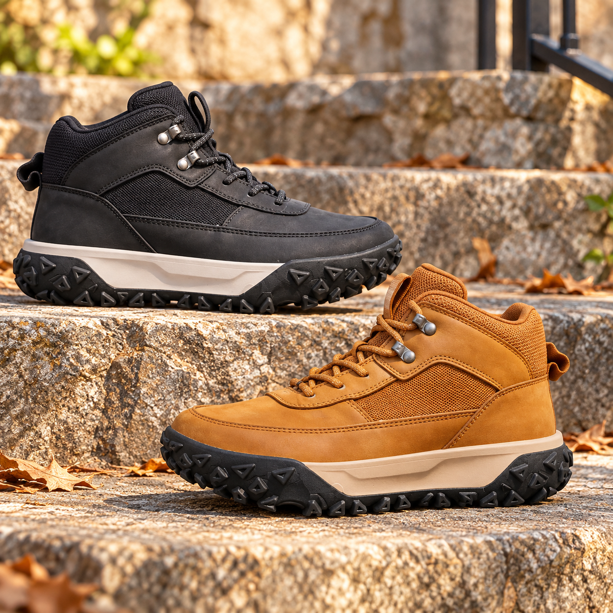 STYLE 7919 men's outdoor shoes on stone steps