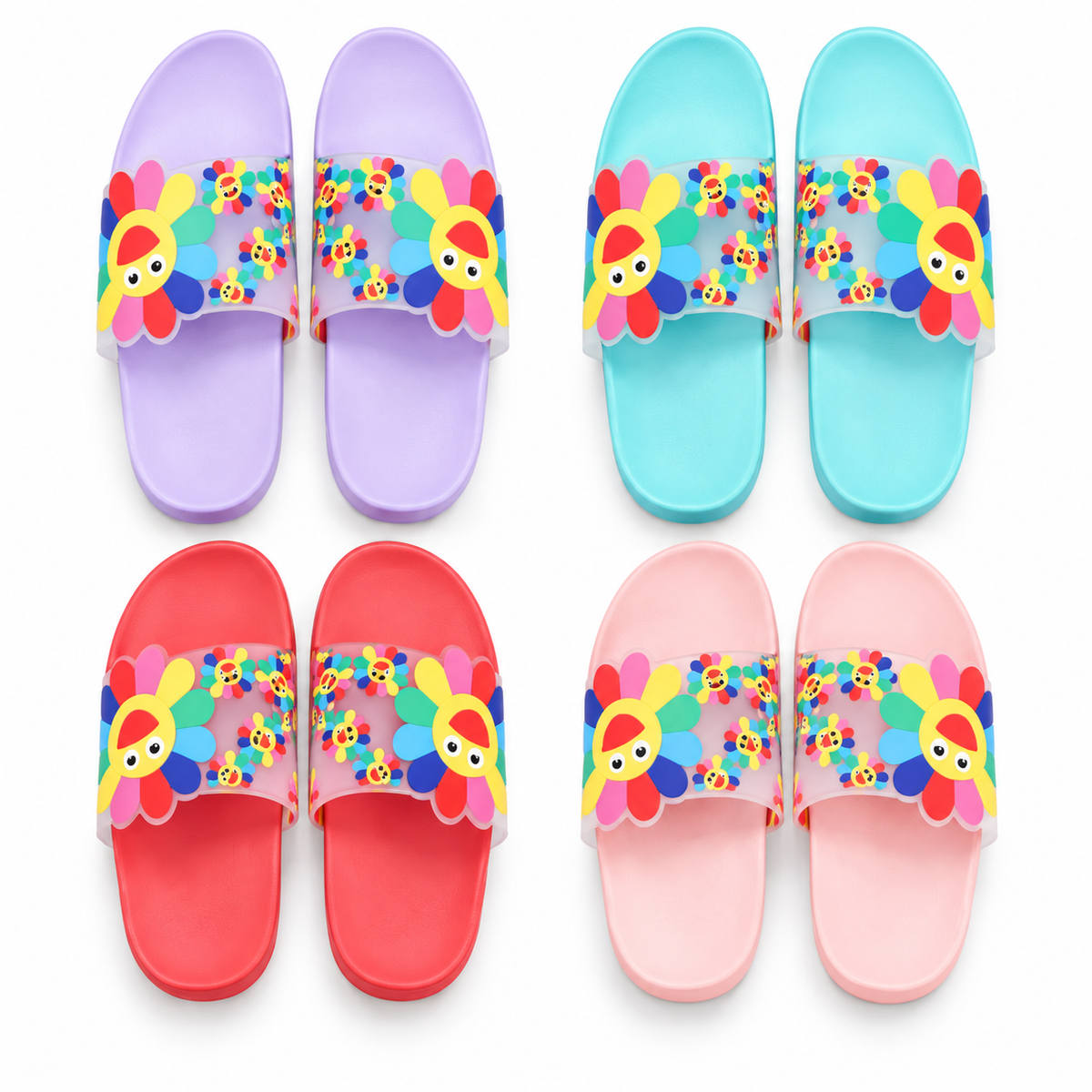STYLE 8279 women's colorful floral slides on white background