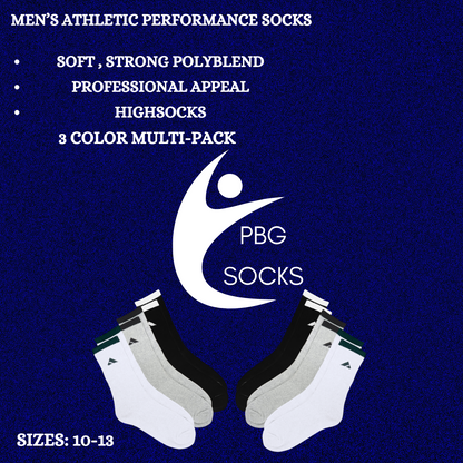 PBG Men's Socks 6 Pair Athletic performance MultiPack Activewear 10-13 HighSocks