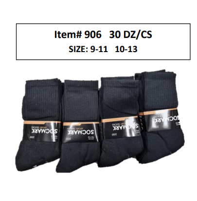 Style 906 - 12 Pair Unisex Crew Socks 9-11 , 10-13 (30 DZ/BOX)