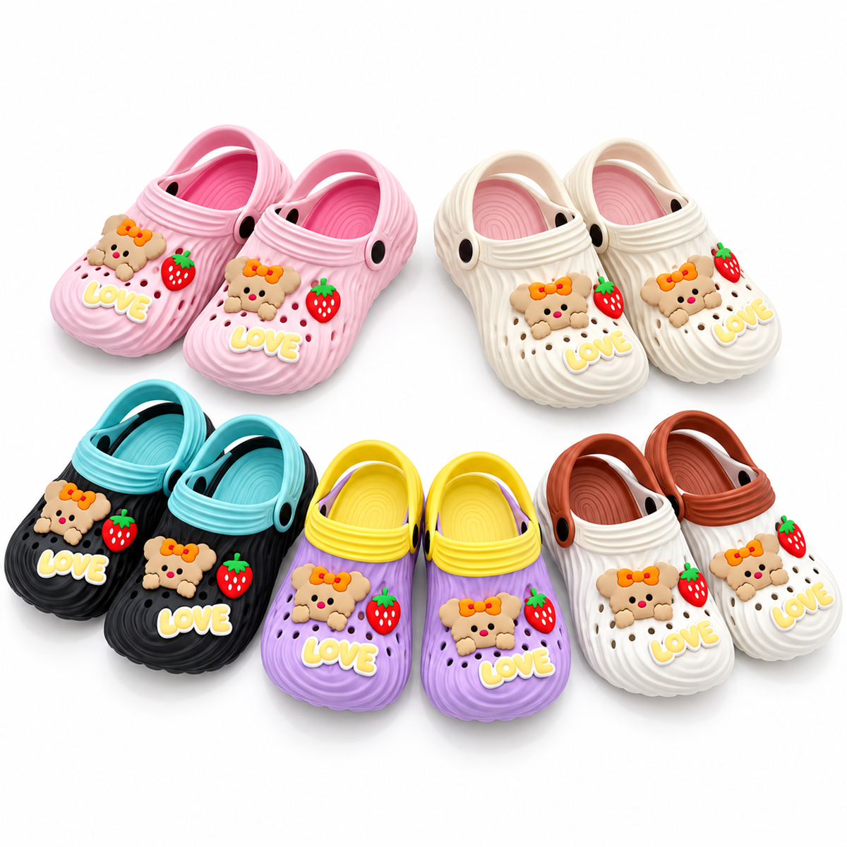 STYLE 95020 kids teddy bear garden clogs on white background
