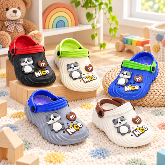 STYLE 95021 kids bear garden clogs in a playroom