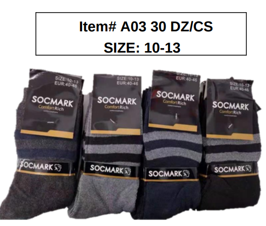 Style A03 Mens Thick Socks 30DZ/BOX 10-13