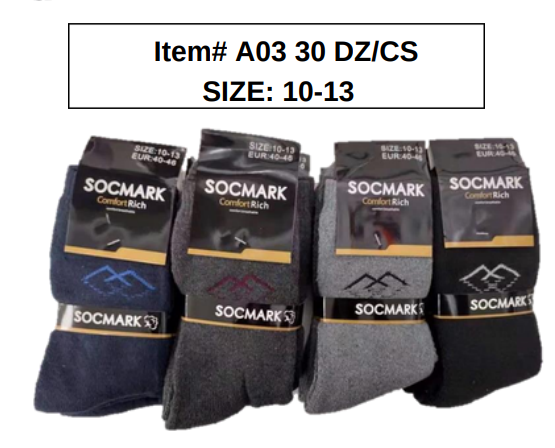 Style A03B Mens Thick Socks 30DZ/BOX 10-13