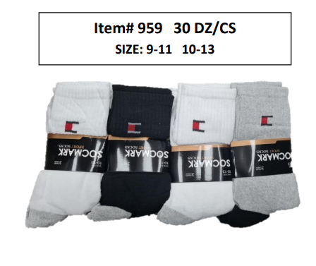 Style 959 - 12 Pair Unisex Crew Socks (30 DZ/BOX)