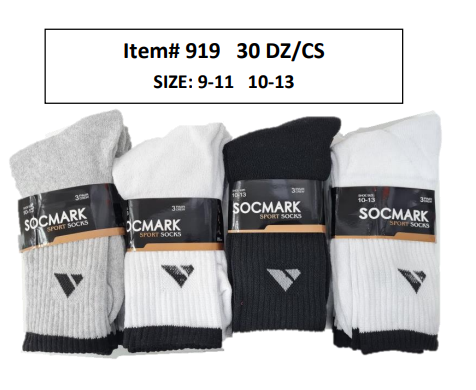 Unisex Crew Socks – 30 Dozen Case (360 Pairs) – Style 919