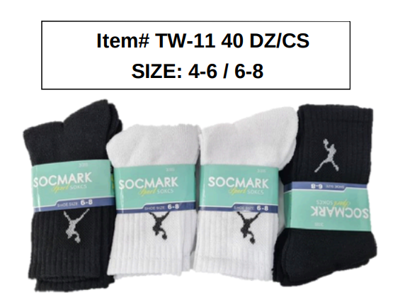 Style TW-11 Kids Socks (40 DZ/CS ) Sizes 4-6 / 6-8