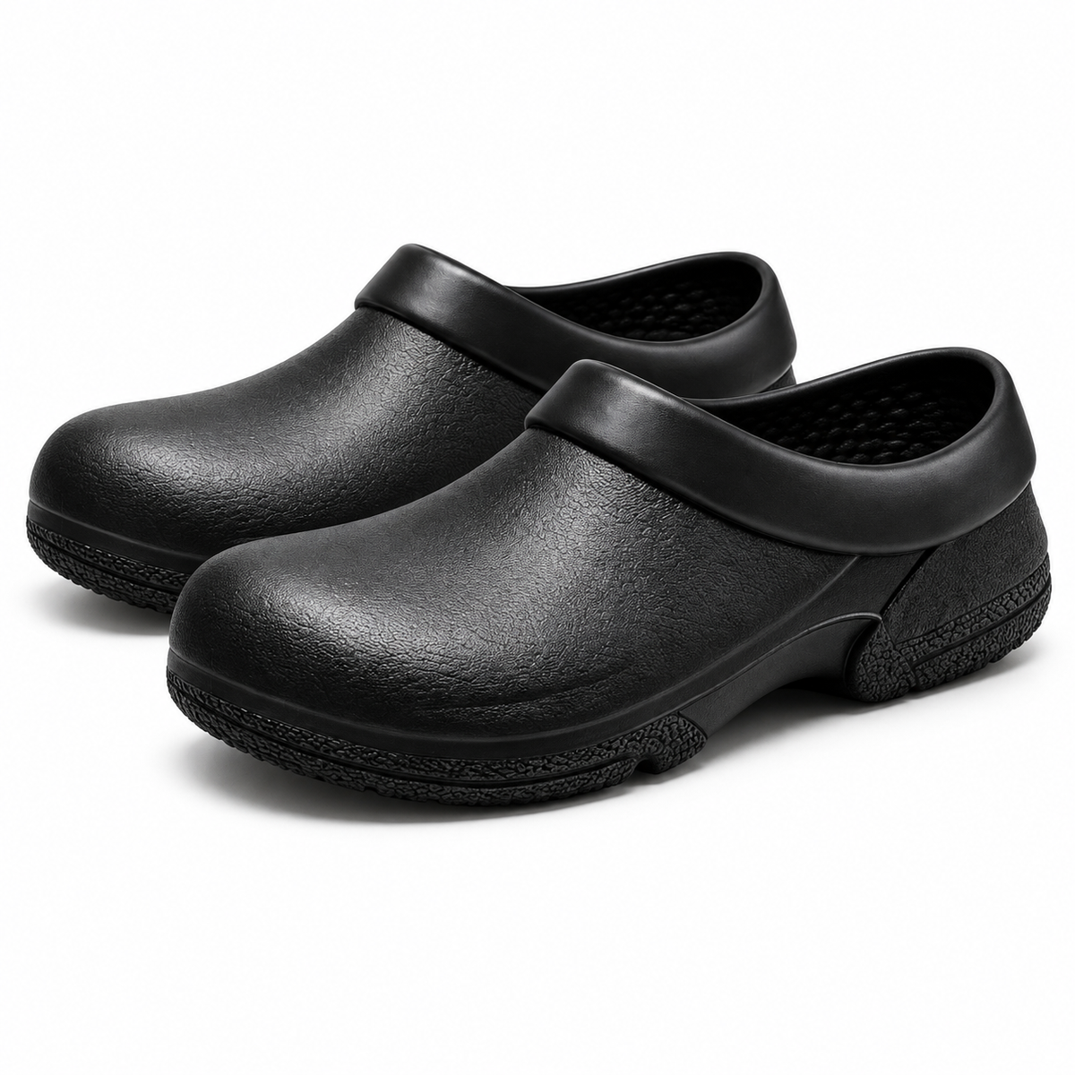 WK701 black slip-resistant kitchen clogs on white background